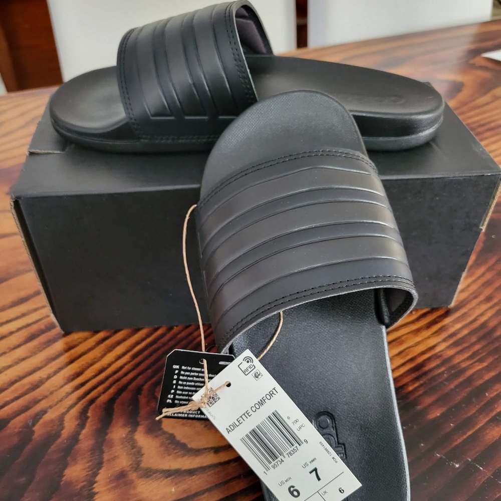 Adidas Black Adilette Aqua Comfort Casual Slides Sandals 6M/7W NWT